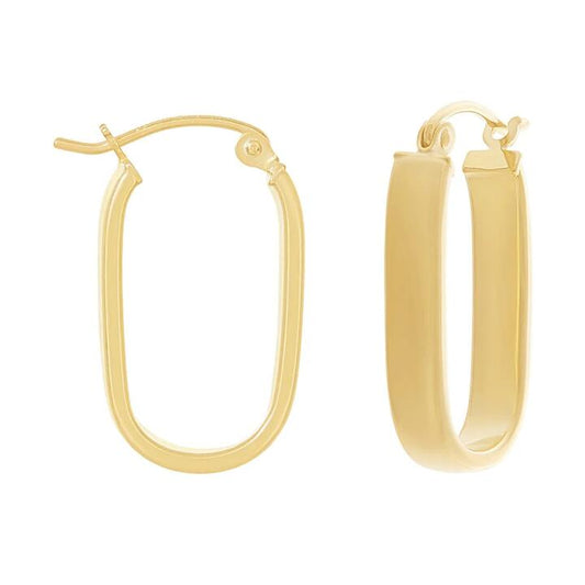 Image of Earrings. Productname: 9kt Yellow Gold Silver Infused Oblong Hoop Earrings in Gold colour by brand - Bevilles