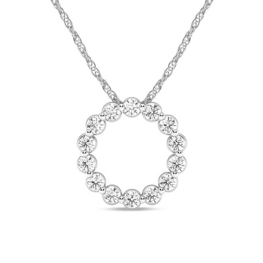 Image of Charms. Productname: Meera Circle of Love Necklace with 0.50tw of Laboratory-Grown Diamonds in 9kt White Gold in colour by brand - Bevilles