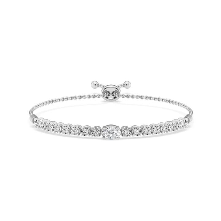 Image of Bracelets. Productname: Mirage Bolo Bracelet with 1.00tw of Laboratory-Grown Diamonds in Sterling Silver and Platinum in Diamond colour by brand - Bevilles