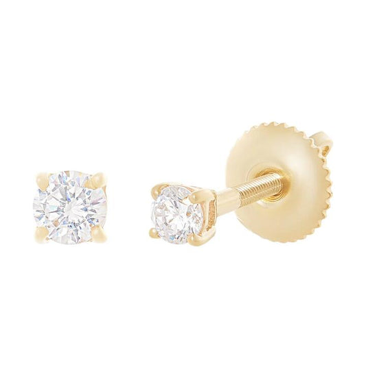 Image of Earrings. Productname: 3mm Screw Back Cubic Zirconia Stud Earrings in 9kt Yellow Gold in Gold colour by brand - Bevilles