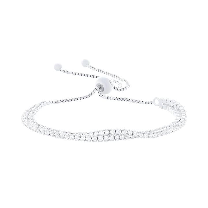 Image of Bracelets. Product name - 19cm 1.5mm Width Double Strand Cubic Zirconia Tennis Bolo Bracelet in Sterling Silver in colour by brand - Bevilles