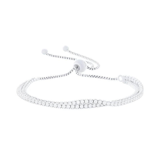 Image of Bracelets. Productname: 19cm 1.5mm Width Double Strand Cubic Zirconia Tennis Bolo Bracelet in Sterling Silver in Silver colour by brand - Bevilles