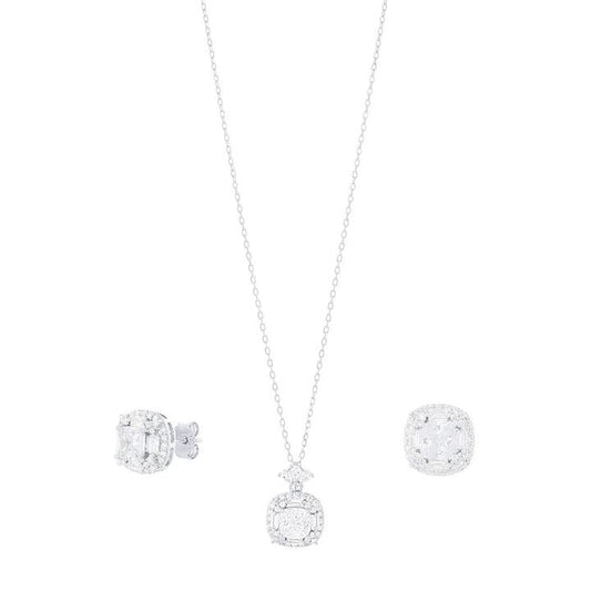 Image of Jewelry. Productname: Sterling Silver Halo Jewellery Set with Cubic Zirconia in Silver colour by brand - Bevilles