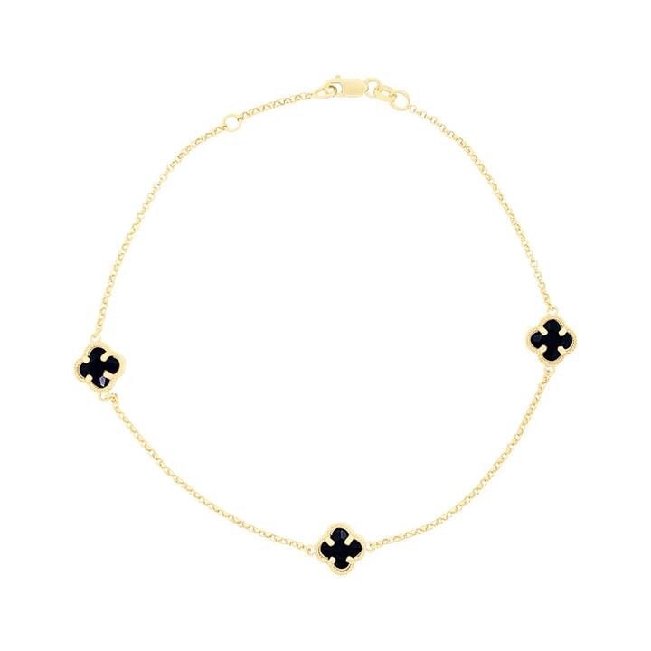 Image of Anklets. Productname: Black Clover Anklet in 9kt Yellow Gold Silver Infused in Gold colour by brand - Bevilles