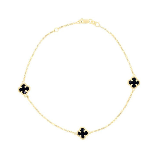 Image of Anklets. Productname: 27cm Crystal Clover Anklet in 9kt Yellow Bonded Gold in Gold colour by brand - Bevilles
