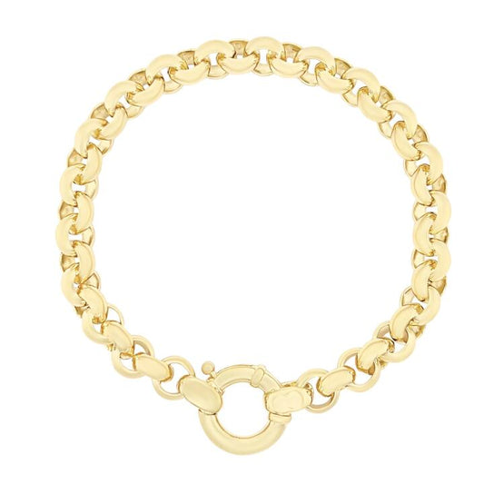 Image of Bracelets. Productname: 20cm Bolt Ring Belcher Bracelet in 9kt Yellow Gold in Gold colour by brand - Bevilles