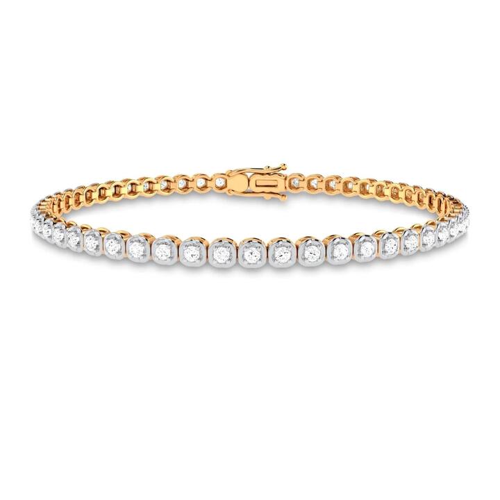 Image of Bracelets. Product name - Meera Bezel Set Bracelet with 1.50tw of Laboratory-Grown Diamonds in 9kt Yellow Gold in colour by brand - Bevilles