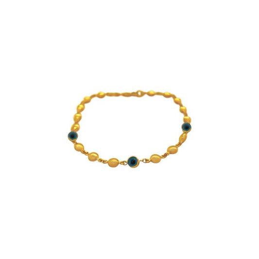 Image of Bracelets. Productname: 9kt Yellow Gold Silver Infused Ball and Evil Eye Bracelet in Gold colour by brand - Bevilles