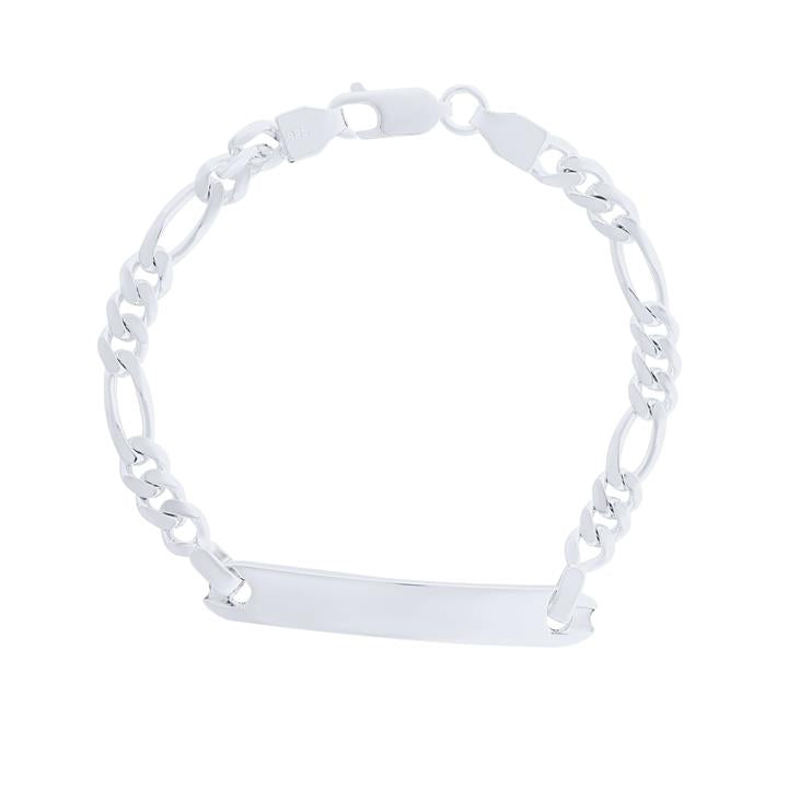 Image of Bracelets. Product name - 19cm 3+1 Figaro ID Bracelet in Sterling Silver in colour by brand - Bevilles