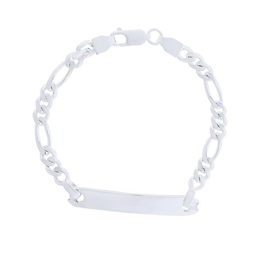 Image of Bracelets. Product name - 19cm 3+1 Figaro ID Bracelet in Sterling Silver in colour by brand - Bevilles