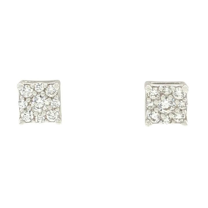 Image of Earrings. Productname: Sterling Silver Cubic Zirconia Princess Cluster Stud Earrings in Silver colour by brand - Bevilles