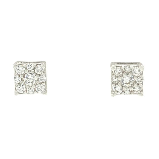 Image of Earrings. Productname: Sterling Silver Cubic Zirconia Princess Cluster Stud Earrings in Silver colour by brand - Bevilles