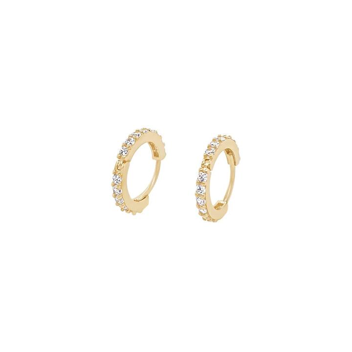 Image of Earrings. Productname: 9kt Yellow Gold Huggie Style Earring with Cubic Zirconia in Gold colour by brand - Bevilles