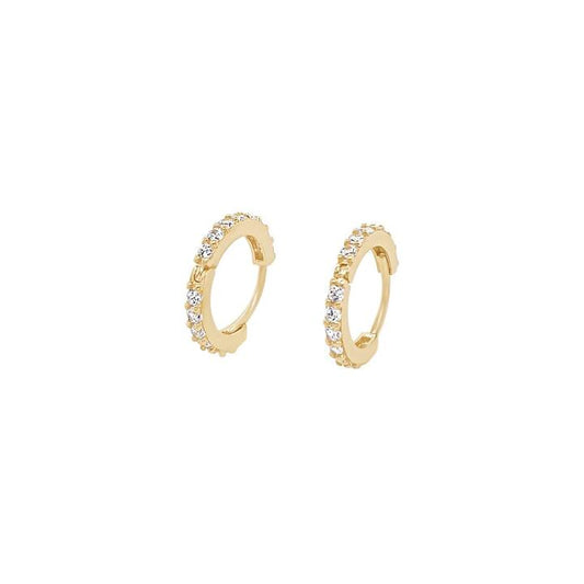 Image of Earrings. Productname: 10mm Claw Set Cubic Zirconia Huggie Earrings in 9kt Yellow Gold in Gold colour by brand - Bevilles