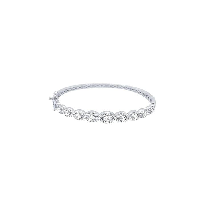 Image of Jewelry. Product name - Plaited Halo Bangle with Cubic Zirconias in Sterling Silver in colour by brand - Bevilles
