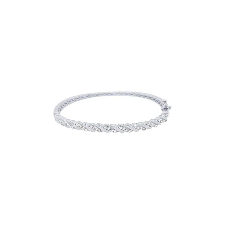 Image of Jewelry. Product name - 59mm Twist Cubic Zirconia Bangle in Sterling Silver in colour by brand - Bevilles