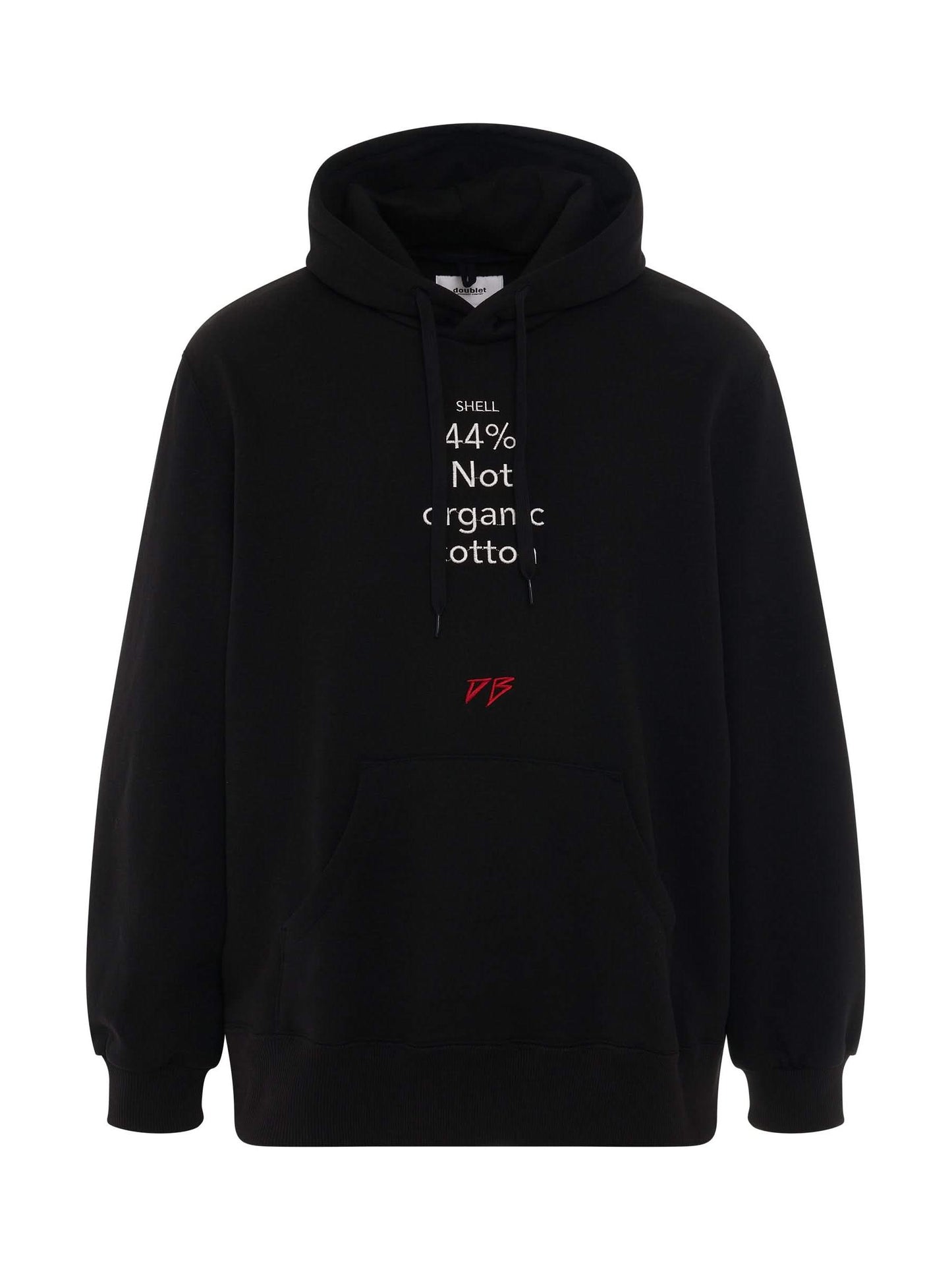 Image of a model wearing Outerwear. Productname: DOUBLET Knit Hoodie in BLACK colour by brand - DOUBLET