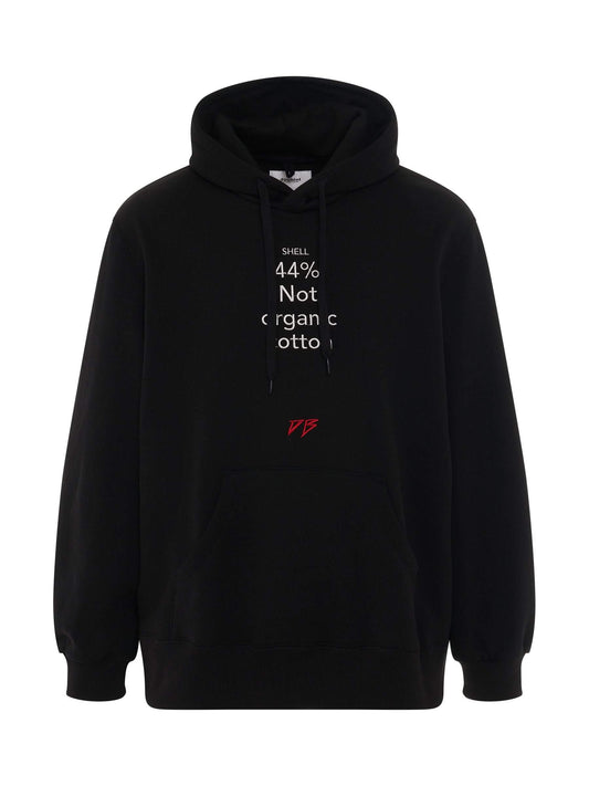 Image of a model wearing Outerwear. Productname: DOUBLET Knit Hoodie in BLACK colour by brand - DOUBLET