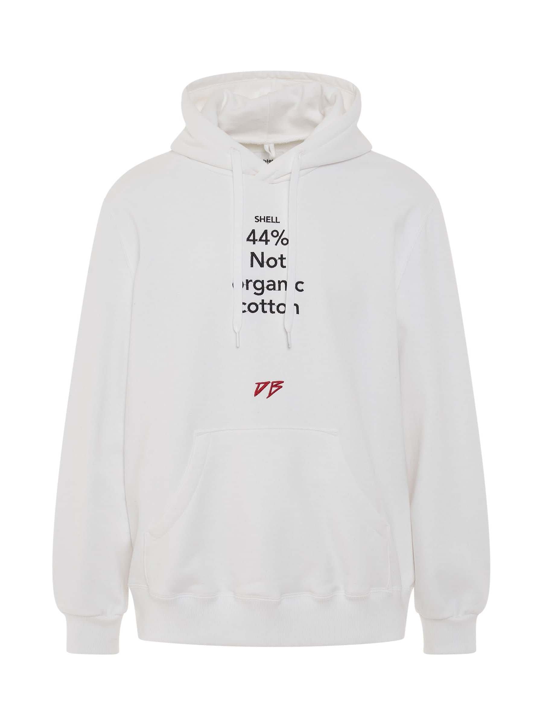 Image of a model wearing Outerwear. Productname: DOUBLET Knit Hoodie in WHITE colour by brand - DOUBLET