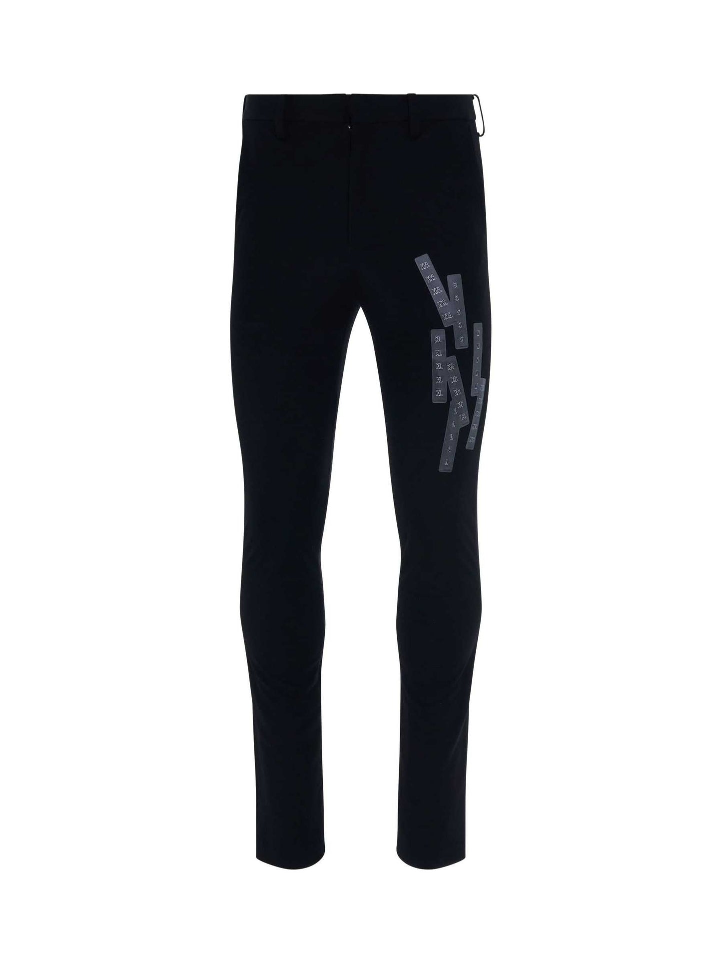 Image of a model wearing Pants. Productname: DOUBLET Stretching Tape Trousers in BLACK colour by brand - DOUBLET