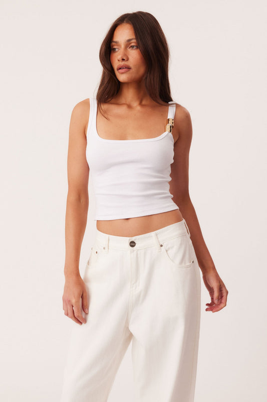 Image of a model wearing Tops. Productname: SNDYS CLEA TANK TOP in White colour by brand - SNDYS
