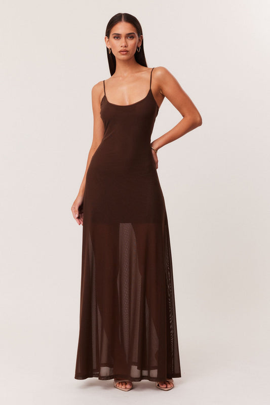 Image of Dresses. Productname: SNDYS ALESSANDRA MAXI DRESS in Chocolate colour by brand - SNDYS