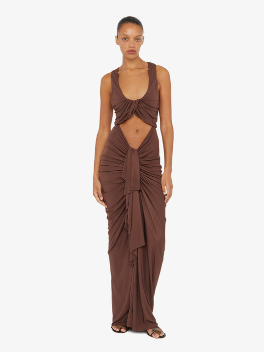Image of Dresses. Product name - Vivenda Drape Front Dress in Cacao colour by brand - Christopher Esber