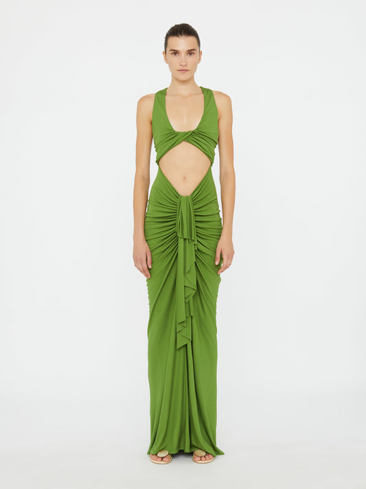 Image of Dresses. Productname: Christopher Esber Vivenda Drape Front Dress in Cactus colour by brand - Christopher Esber