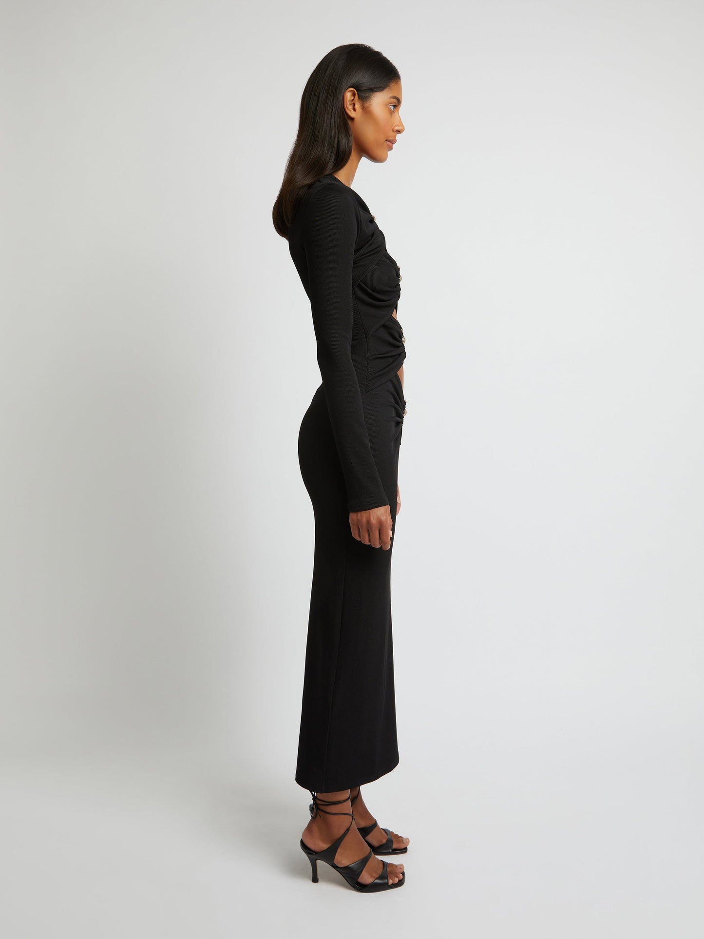 Christopher Esber Orbit Ruched Long Sleeve Dress (Black)