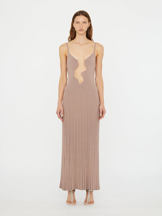Image of Dresses. Productname: Christopher Esber Salacia Wire Sunray Dress in Mushroom colour by brand - Christopher Esber