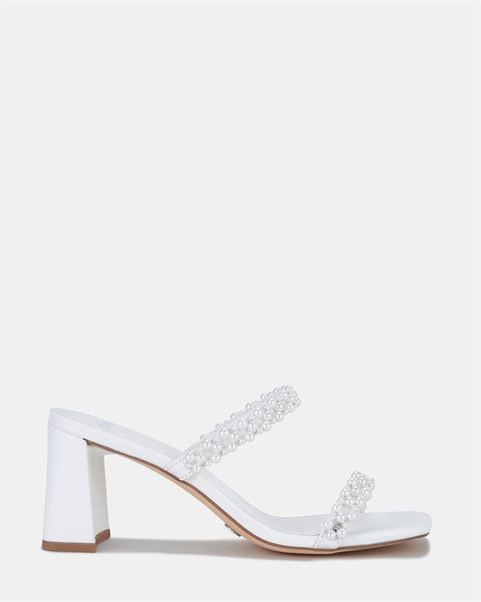 Image of Sandals. Product name - Uriella Women's Strappy Low Heel PEARL Novo Sandals in Pearl colour by brand - NOVO