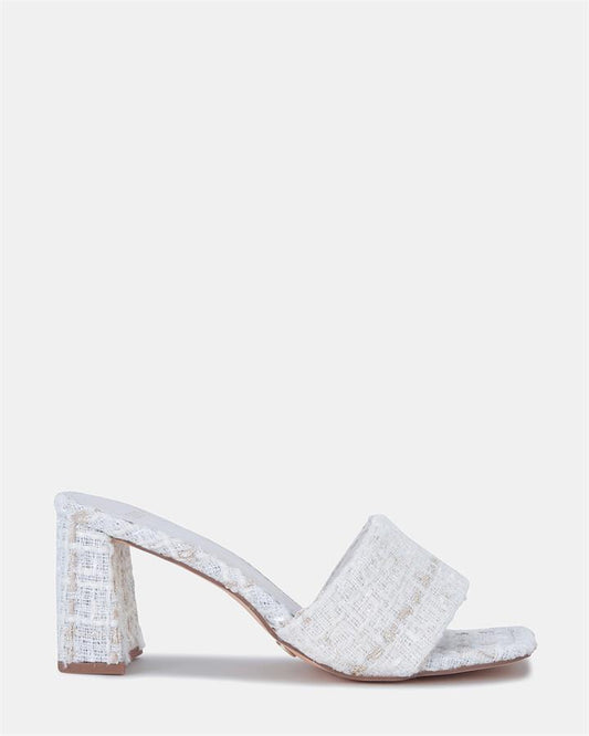 Image of Sandals. Product name - Uniqua Women's Strappy Low Heel CREAM TWEED Novo Sandals in Cream Tweed colour by brand - NOVO