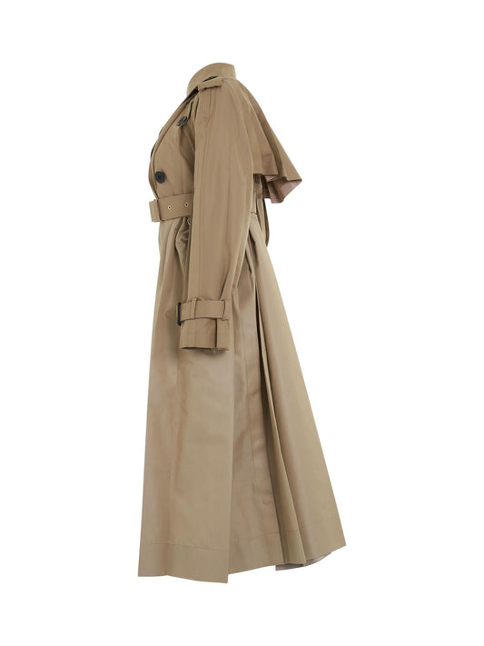 SACAI Cotton Gabardine Pleated Coat (Beige)