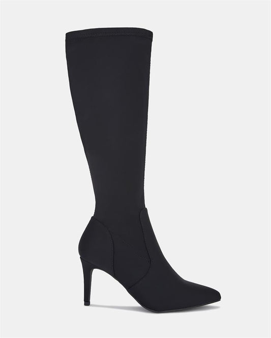 Image of Boots. Product name - Orleans Women's Boot High Heel BLACK NEOPRENE Novo Boots in Black Neoprene colour by brand - NOVO
