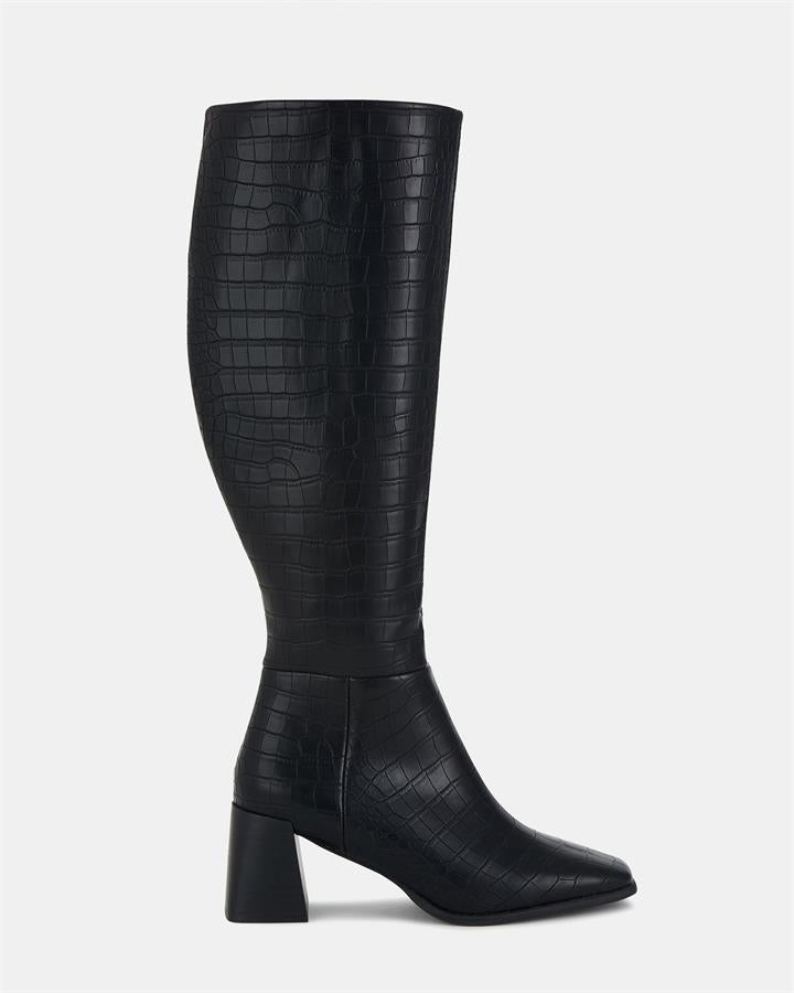 Image of Boots. Product name - Orva Women's Boot High Heel Black Croc Novo Boots in Black Croc colour by brand - NOVO