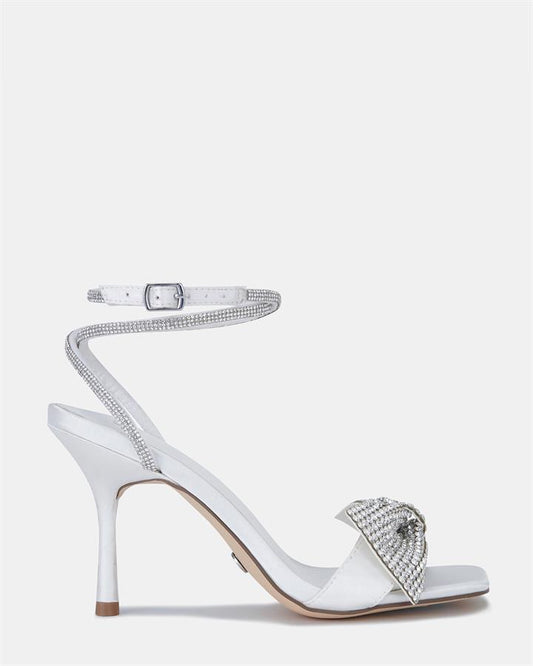 Image of Sandals. Product name - Yass Women's Fast Fashion WHITE SATIN Novo Sandals in White Satin colour by brand - NOVO