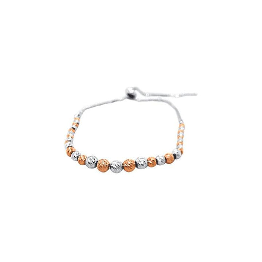 Image of Bracelets. Product name - 27cm Diamond Cut Bolo Bracelet in Sterling Silver with Rose Gold Plating in colour by brand - Bevilles