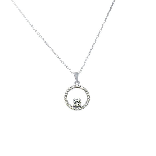 Image of Necklaces. Productname: 45cm Cubic Zirconia Open Circle Pendant Necklace in Sterling Silver in Silver colour by brand - Bevilles