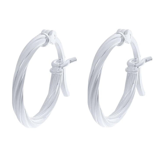 Image of Earrings. Productname: Sterling Silver 15mm Plain Twist Hoop Earrings in Silver colour by brand - Bevilles