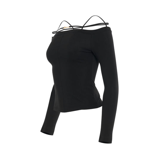 JACQUEMUS Sierra Long Sleeve Lingerie Top (Black)