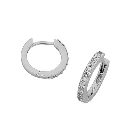 Image of Earrings. Productname: Sterling Silver Cubic Zirconia Claw Set Hoop Earrings-14mm in Silver colour by brand - Bevilles