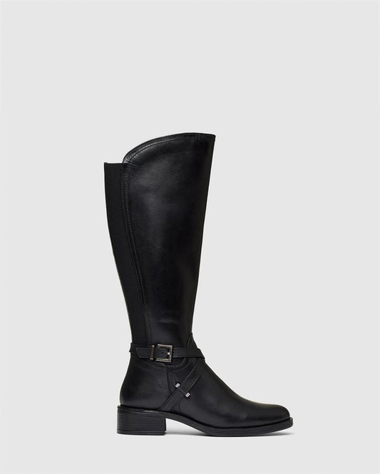 Image of Boots. Product name - Trevie Women's Boot Low-Mid Heel Black Smooth Novo Boots in Black Smooth colour by brand - NOVO