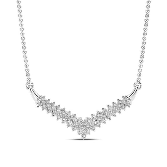 Image of Necklaces. Productname: 3 Row V Shape Necklace with 1/2ct of Diamonds in Sterling Silver in Diamond colour by brand - Bevilles