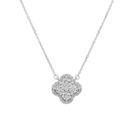 Image of Charms. Productname: 45cm Cubic Zirconia Halo Clover Necklace in Sterling Silver in colour by brand - Bevilles