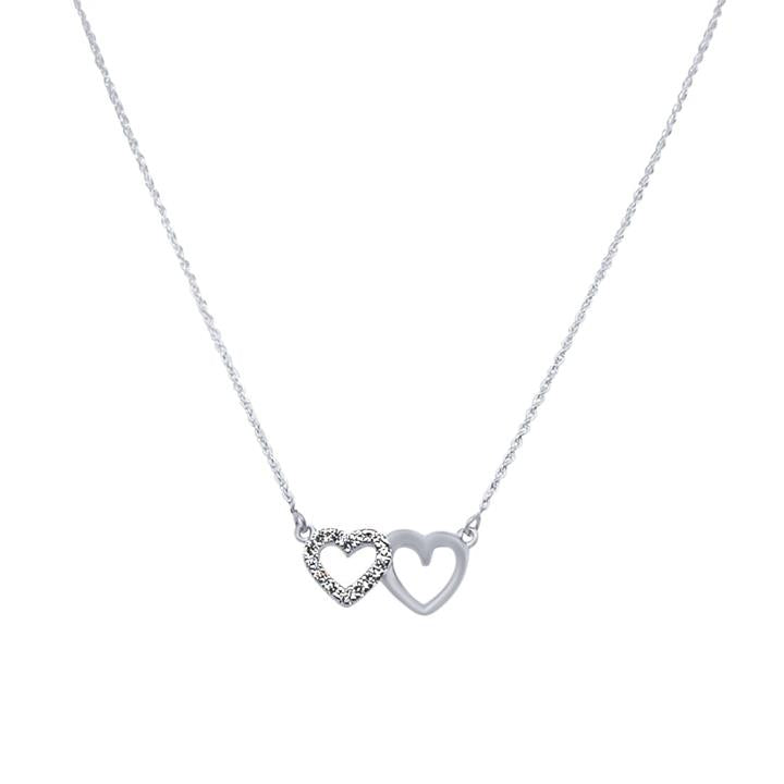 Image of Charms. Product name - 45cm Double Open Heart Necklace with Cubic Zirconia in Sterling Silver in colour by brand - Bevilles
