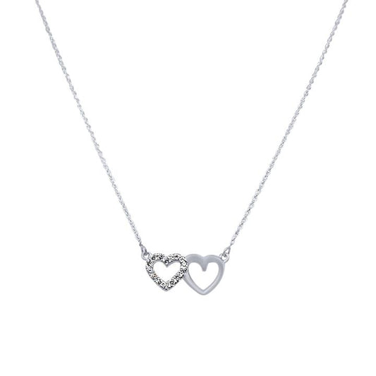 Image of Necklaces. Productname: 42cm Double Open Heart Necklace with Cubic Zirconia in Sterling Silver in Silver colour by brand - Bevilles