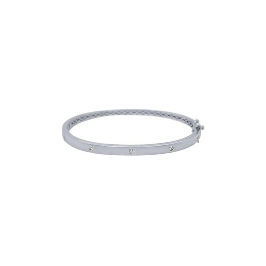 Image of Jewelry. Product name - 59mm Hammerset Cubic Zirconia Bangle in Sterling Silver in colour by brand - Bevilles