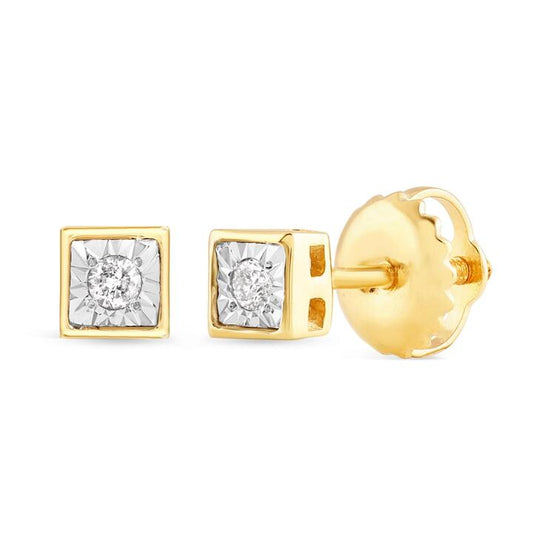 Image of Earrings. Product name - Children's Diamond Set Square Shape Stud Earrings in 9kt Yellow Gold in colour by brand - Bevilles