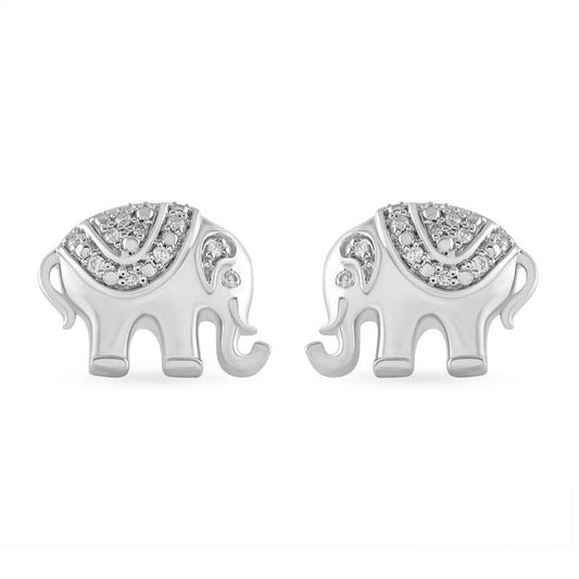 Image of Earrings. Productname: Children's Elephant Stud Earrings with 0.05ct of Diamonds in Sterling Silver in Diamond colour by brand - Bevilles