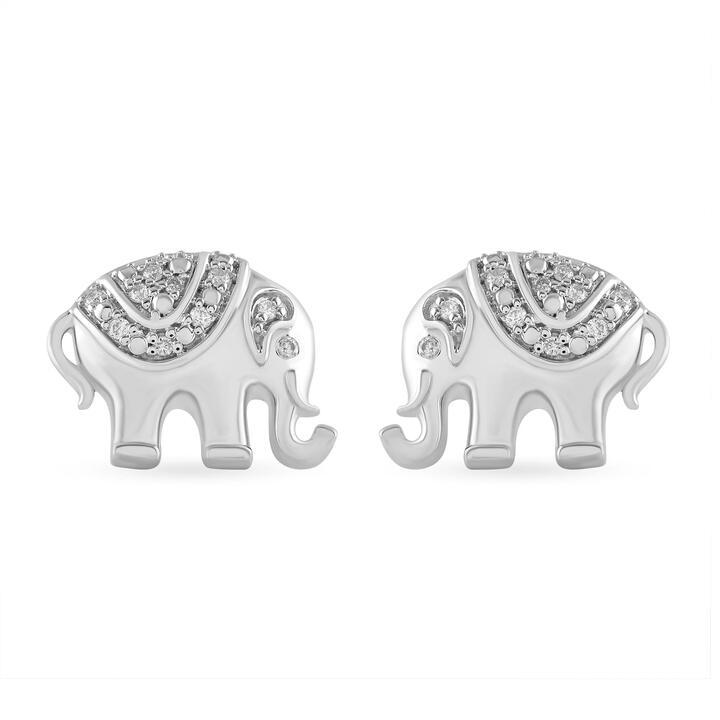 Image of Earrings. Product name - Children's Elephant Stud Earrings with 0.05tw of Diamonds in Sterling Silver in colour by brand - Bevilles